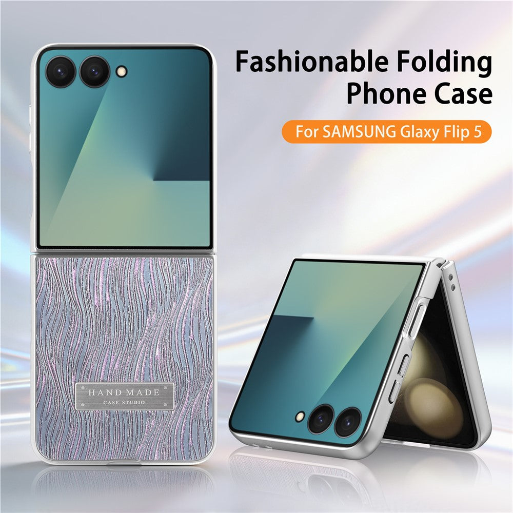 Til Samsung Galaxy Z Flip7 5G-cover Elektroplettering Bølgetekstur Læder + PC Sammenklappelig telefoncover