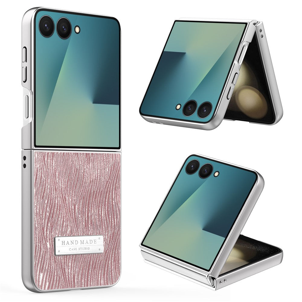 Til Samsung Galaxy Z Flip7 5G-cover Elektroplettering Bølgetekstur Læder + PC Sammenklappelig telefoncover