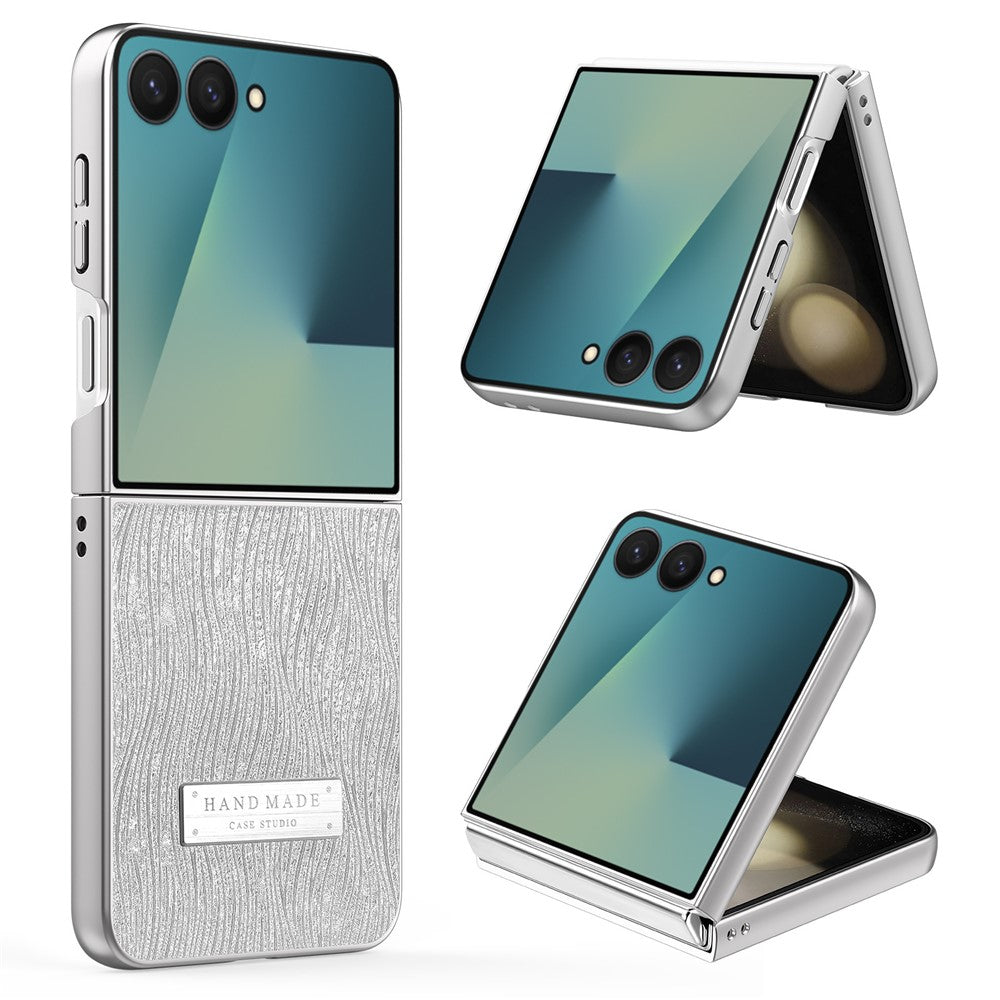 Til Samsung Galaxy Z Flip7 5G-cover Elektroplettering Bølgetekstur Læder + PC Sammenklappelig telefoncover