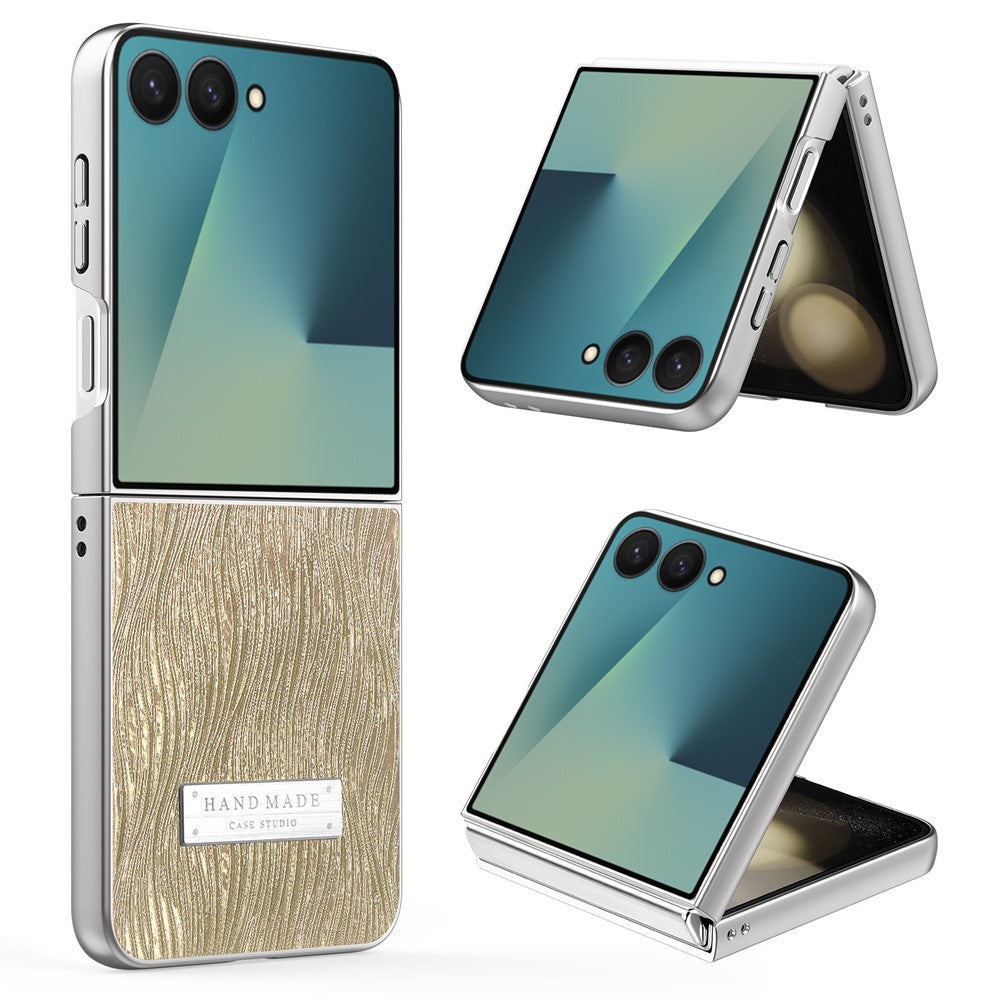Til Samsung Galaxy Z Flip7 5G-cover Elektroplettering Bølgetekstur Læder + PC Sammenklappelig telefoncover