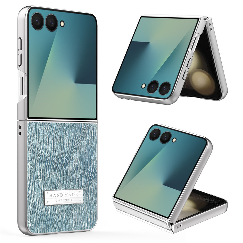 Til Samsung Galaxy Z Flip7 5G-cover Elektroplettering Bølgetekstur Læder + PC Sammenklappelig telefoncover