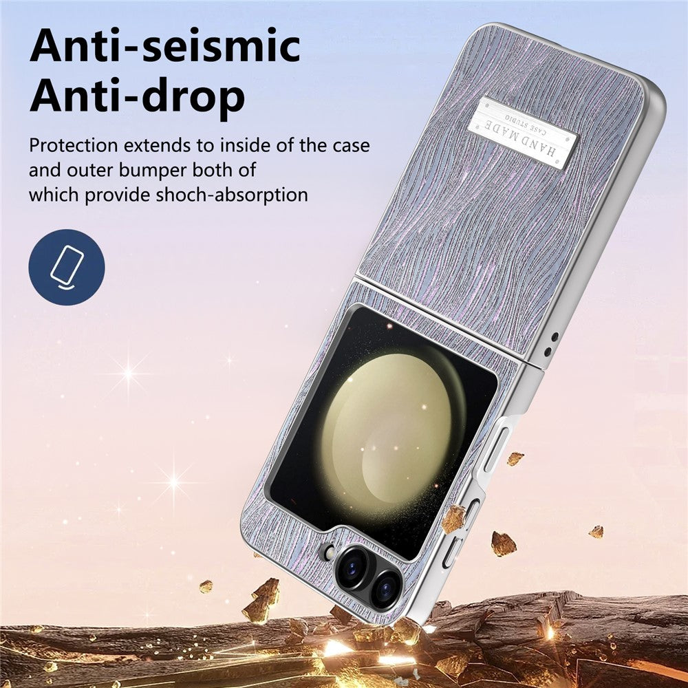 For Samsung Galaxy Z Flip7 FE 5G / Z Flip6 5G Case Electroplating Wave Texture Leather + PC Folding Phone Cover