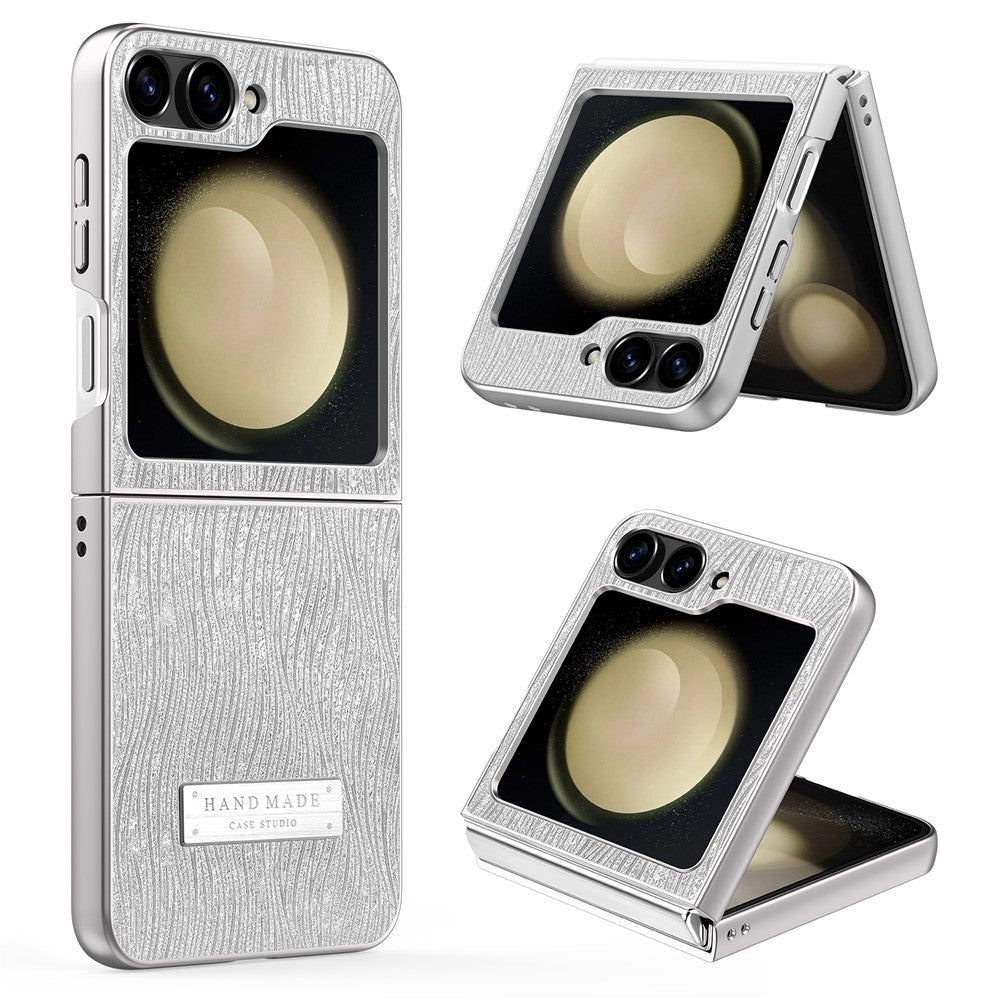For Samsung Galaxy Z Flip7 FE 5G / Z Flip6 5G Case Electroplating Wave Texture Leather + PC Folding Phone Cover