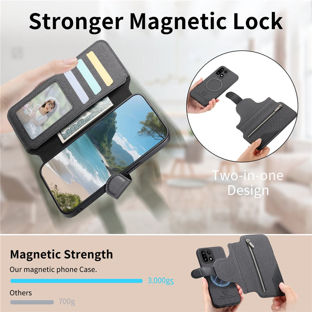 OnePlus 15 5G Magnetiskt Skal RFID-blockerande Avtagbart Plånboksställ Tygtextur Läder mobilskal