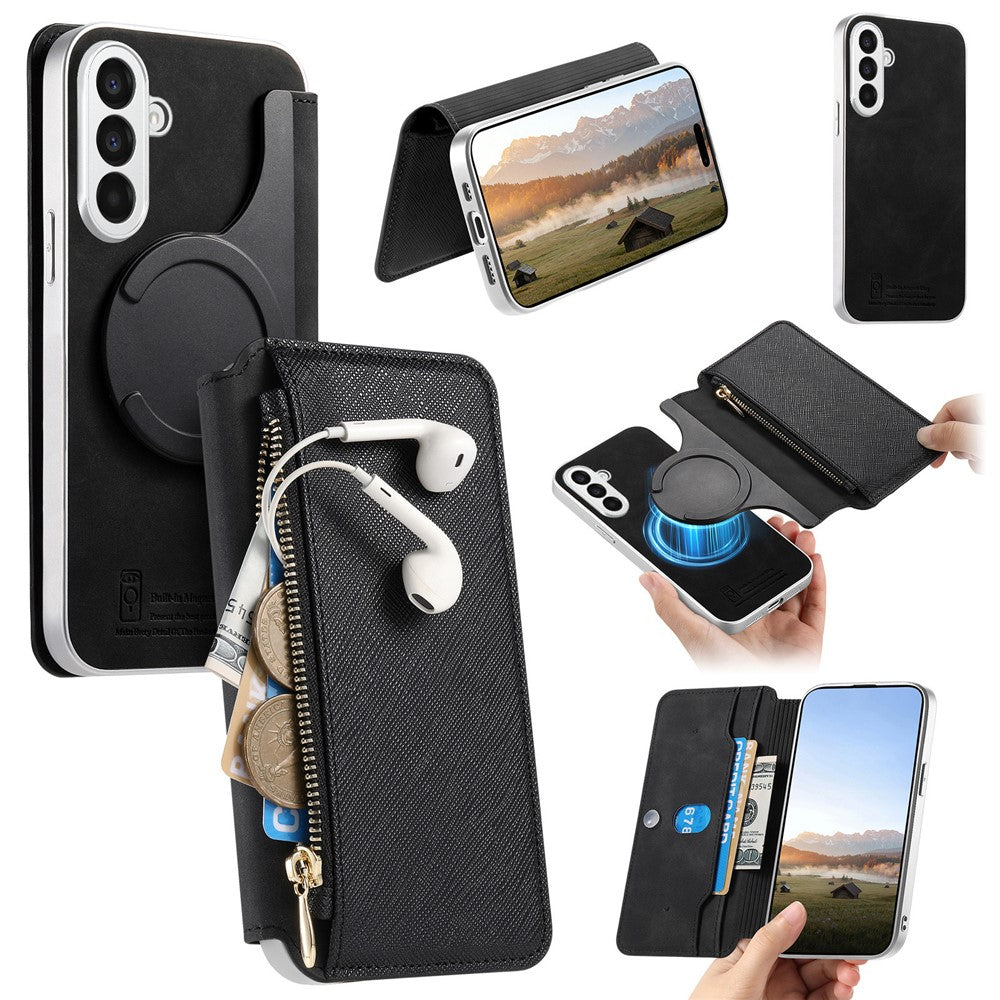 Til Samsung Galaxy A37 5G Læderetui Kryds Tekstur Aftagelig Magnetisk Telefon Cover Pung Stand