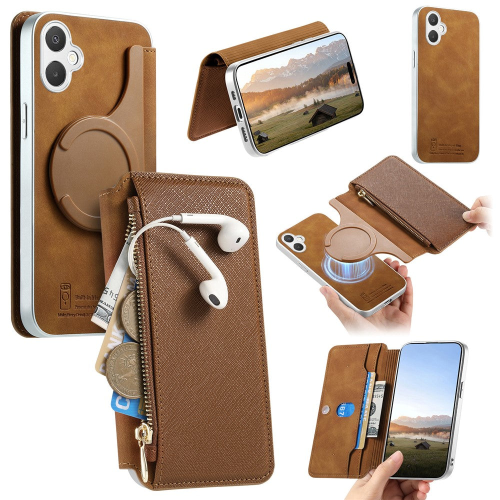 Til Samsung Galaxy A08 5G / A08 4G / A07 4G Lædercover, Krydsstruktur, Aftageligt Magnetisk Telefoncover, Pungstativ