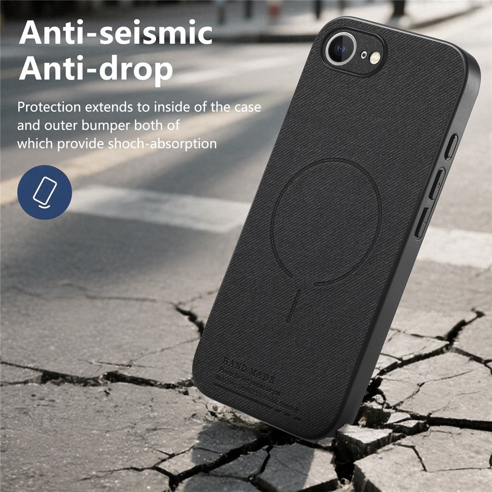 For iPhone 17e  /  16e Magnetic Case Cloth Texture PC + TPU + PU Leather Anti-Scratch Phone Cover