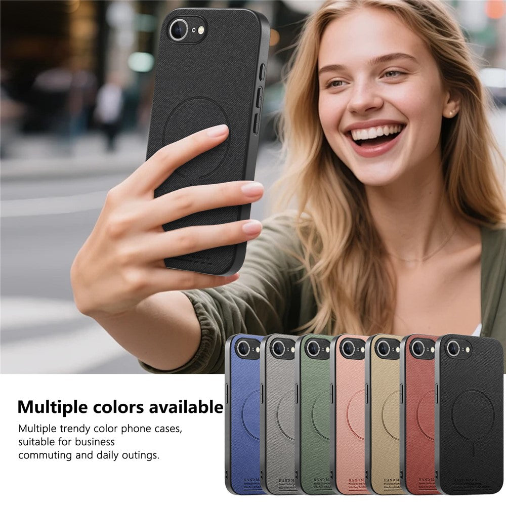 For iPhone 17e  /  16e Magnetic Case Cloth Texture PC + TPU + PU Leather Anti-Scratch Phone Cover