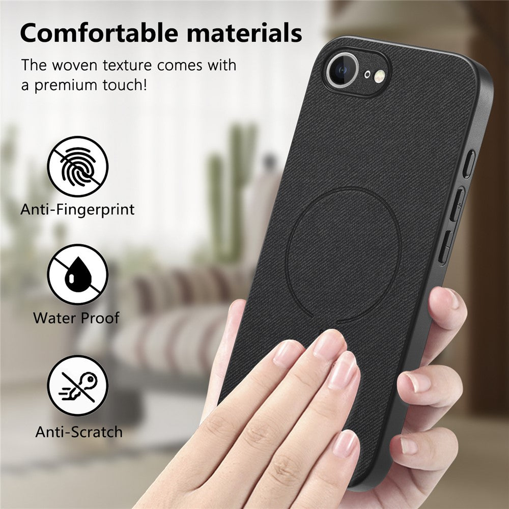 For iPhone 17e  /  16e Magnetic Case Cloth Texture PC + TPU + PU Leather Anti-Scratch Phone Cover