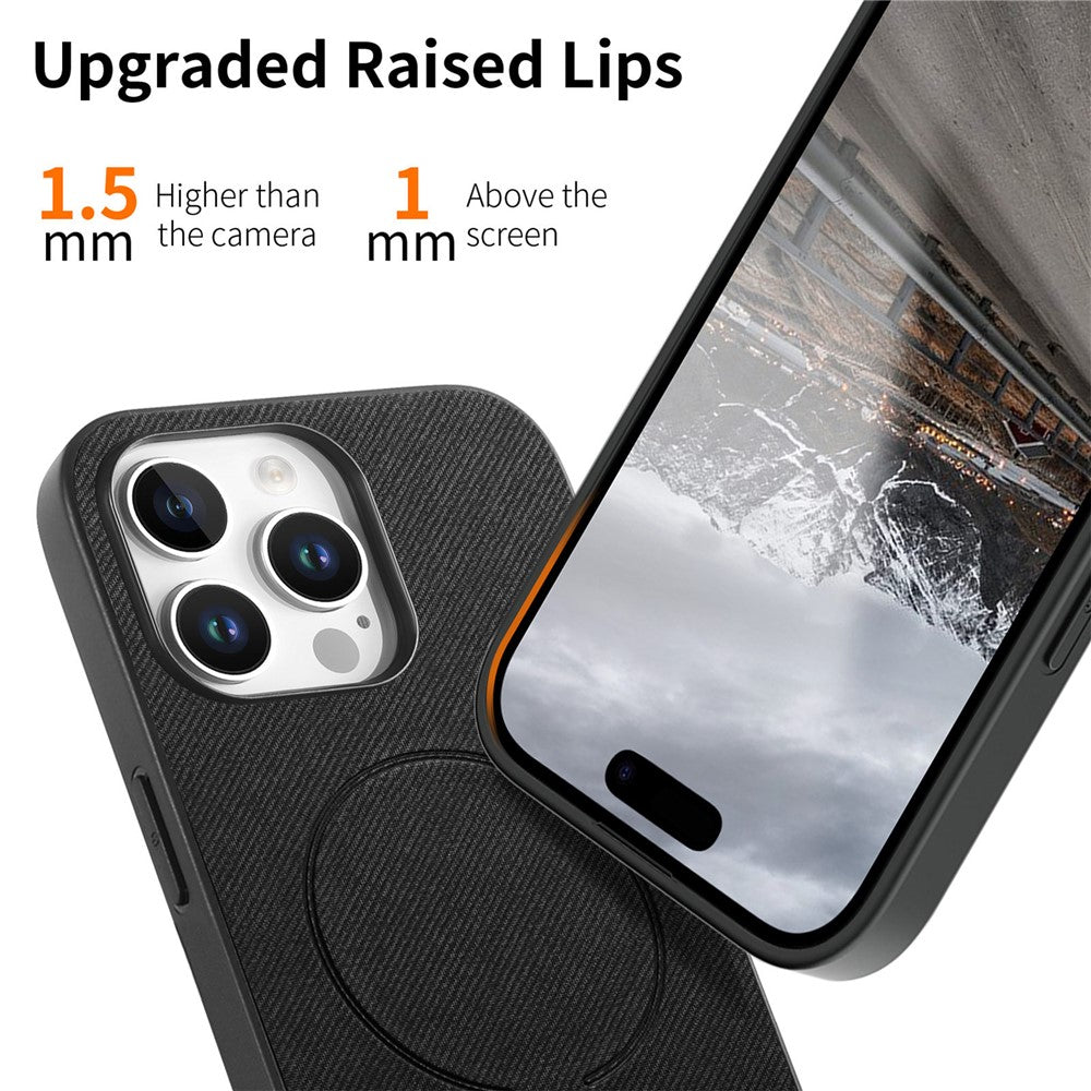 For iPhone 16 Pro Max Magnetic Case Cloth Texture PC + TPU + PU Leather Anti-Scratch Phone Cover