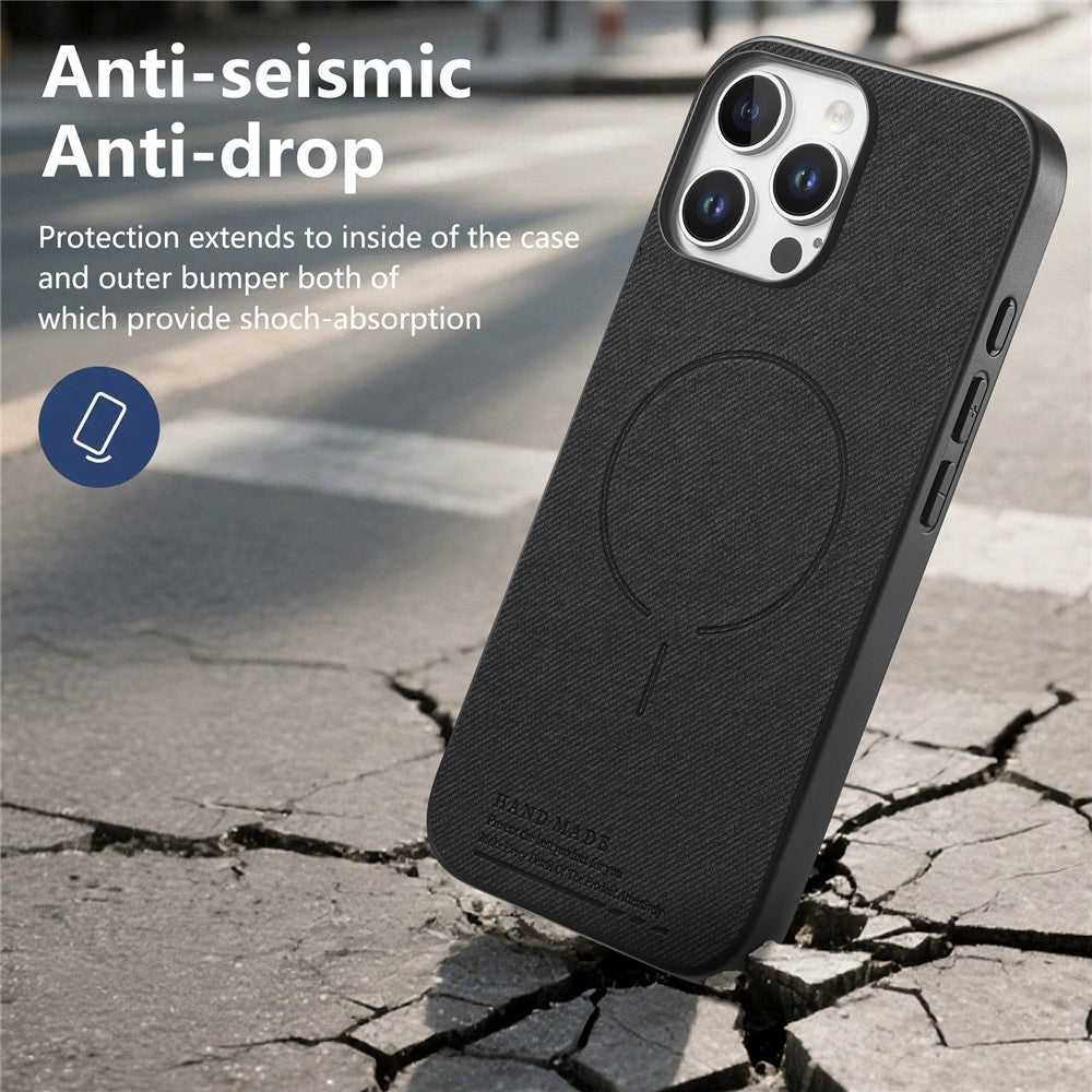 For iPhone 16 Pro Max Magnetic Case Cloth Texture PC + TPU + PU Leather Anti-Scratch Phone Cover