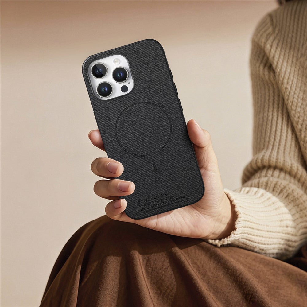 For iPhone 16 Pro Max Magnetic Case Cloth Texture PC + TPU + PU Leather Anti-Scratch Phone Cover