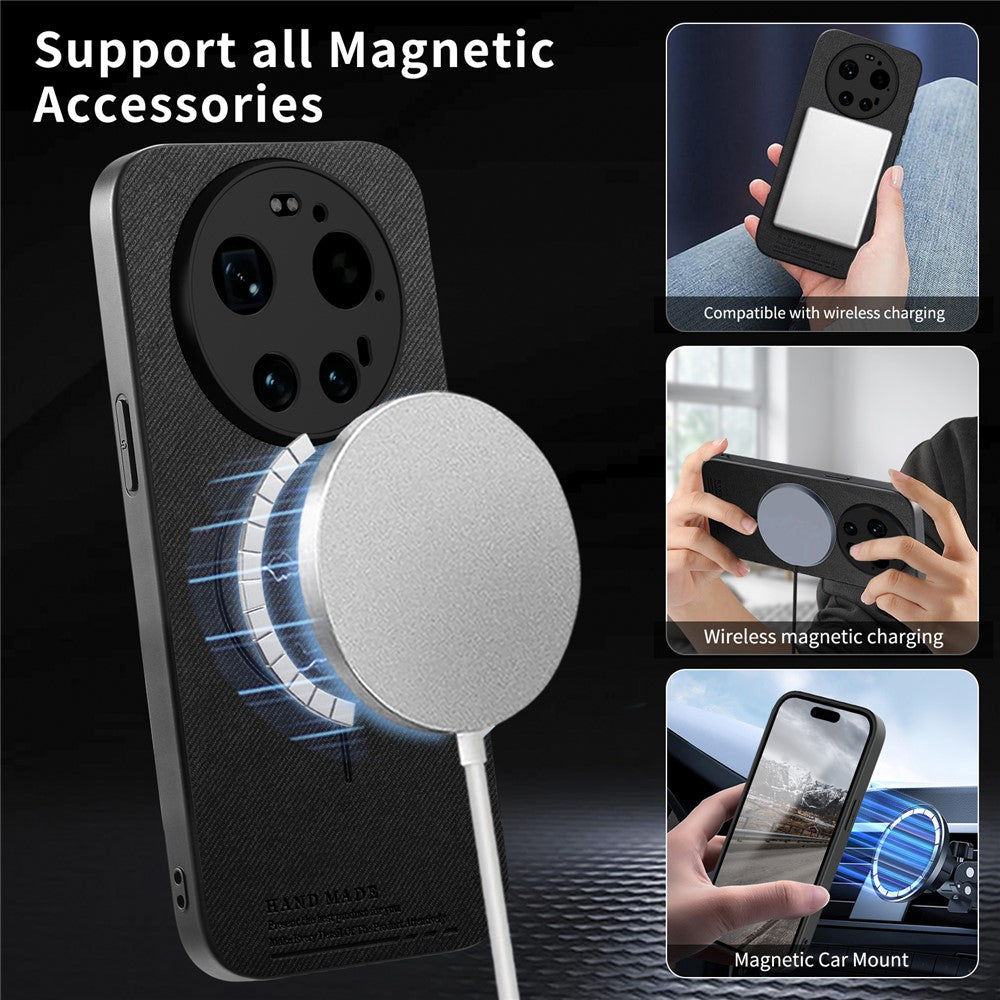 For Xiaomi 17 Ultra 5G Magnetic Case Cloth Texture PC + TPU + PU Leather Anti-Scratch Phone Cover