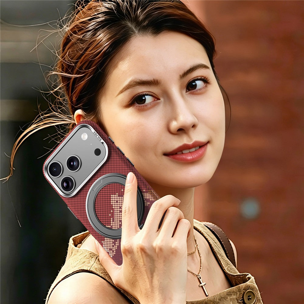 SULADA for iPhone 18 Pro / 17 Pro Magnetic Case 360° Rotating Ring Kickstand Golden Mountain Pattern PC Slim Phone Cover