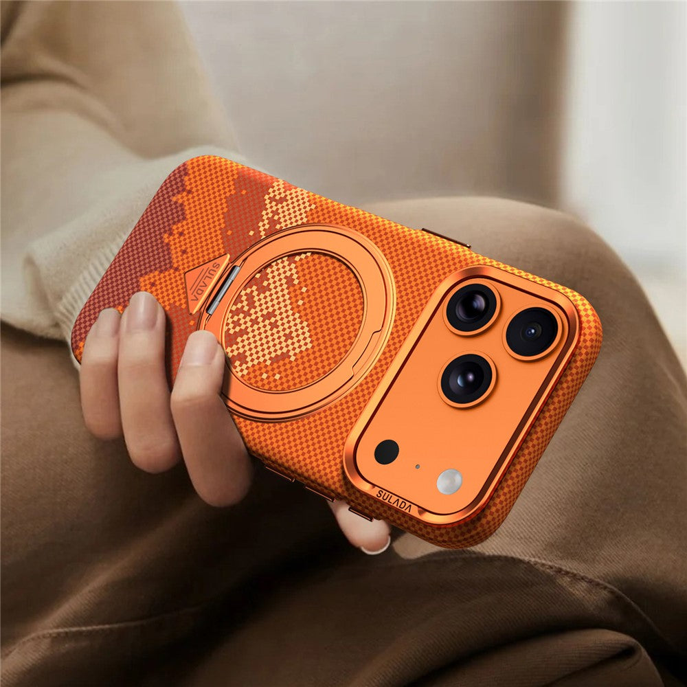 SULADA for iPhone 18 Pro / 17 Pro Magnetic Case 360° Rotating Ring Kickstand Golden Mountain Pattern PC Slim Phone Cover