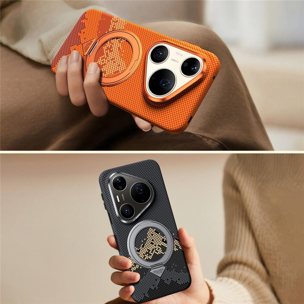 SULADA for Huawei Pura 90 Pro Max Magnetic Case 360° Rotating Ring Kickstand Golden Mountain Pattern PC Slim Phone Cover