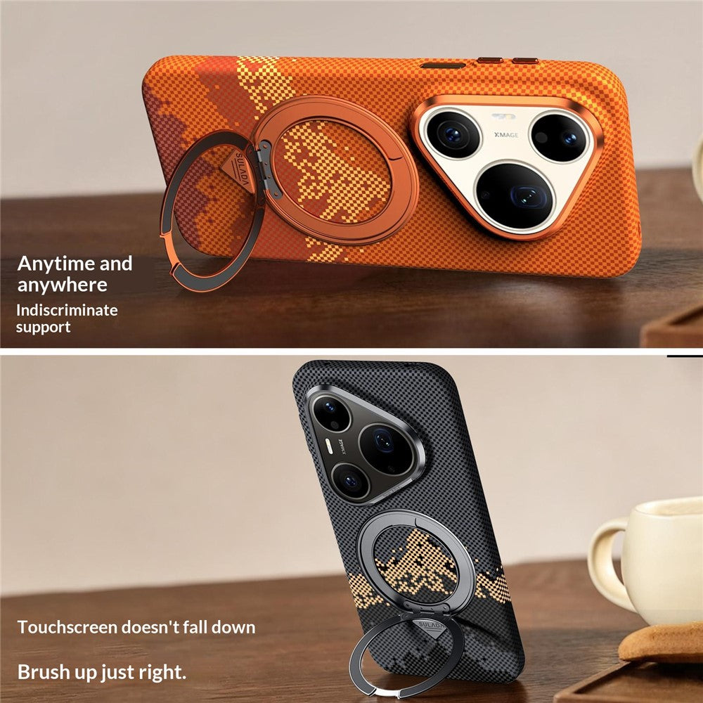 SULADA for Huawei Pura 90 Pro Max Magnetic Case 360° Rotating Ring Kickstand Golden Mountain Pattern PC Slim Phone Cover