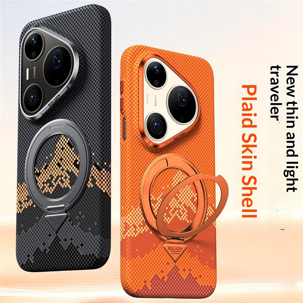 SULADA for Huawei Pura 90 Pro Max Magnetic Case 360° Rotating Ring Kickstand Golden Mountain Pattern PC Slim Phone Cover