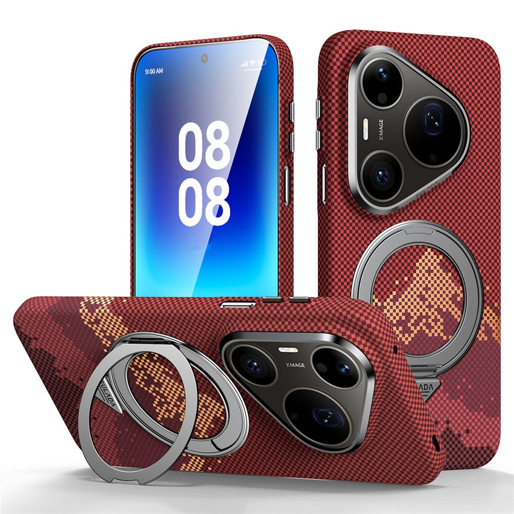 SULADA for Huawei Pura 90 Pro Max Magnetic Case 360° Rotating Ring Kickstand Golden Mountain Pattern PC Slim Phone Cover