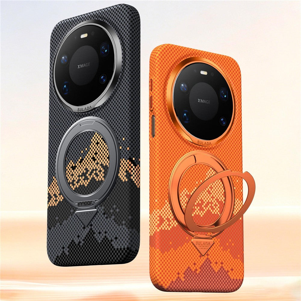 SULADA for Huawei Mate 80 / Mate 80 Pro Magnetic Case 360° Rotating Ring Kickstand Golden Mountain Pattern PC Slim Phone Cover