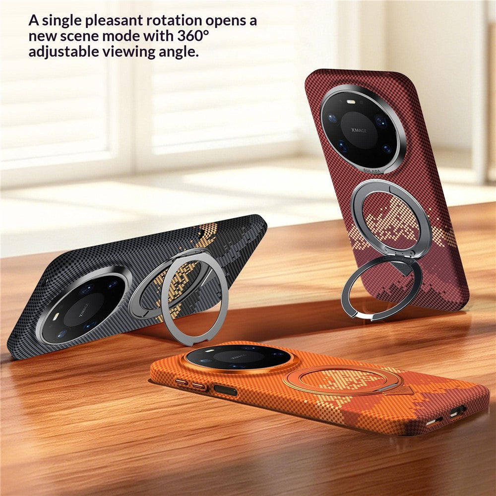 SULADA for Huawei Mate 80 / Mate 80 Pro Magnetic Case 360° Rotating Ring Kickstand Golden Mountain Pattern PC Slim Phone Cover