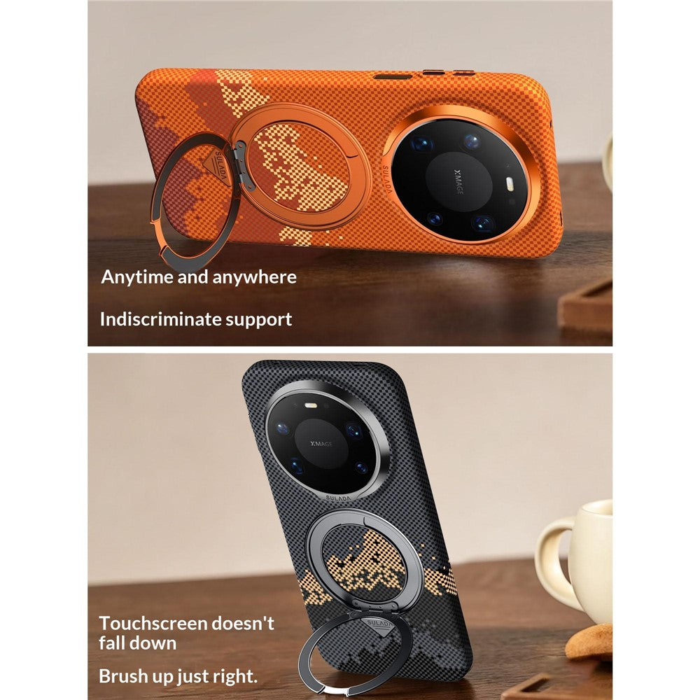 SULADA for Huawei Mate 80 / Mate 80 Pro Magnetic Case 360° Rotating Ring Kickstand Golden Mountain Pattern PC Slim Phone Cover