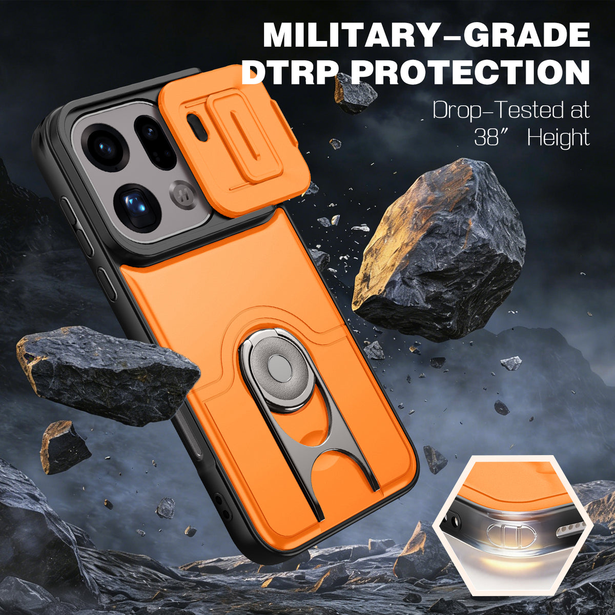 For Oppo Find X9 Pro 5G Case with Slide Camera Cover Kickstand PC + TPU Protective Phone Shell