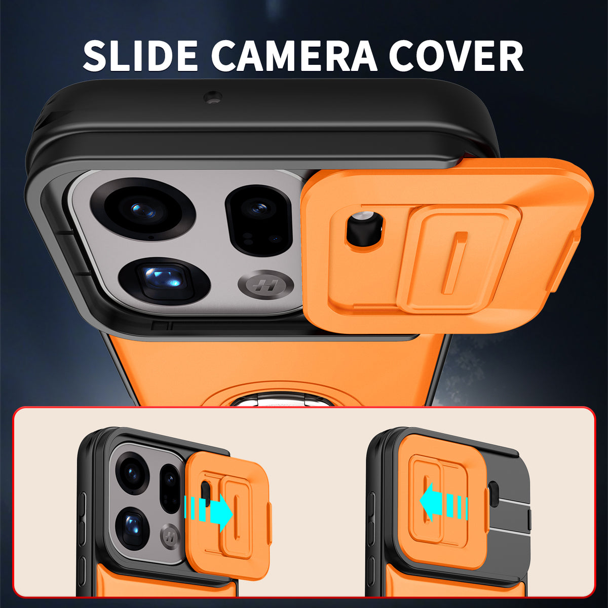 For Oppo Find X9 Pro 5G Case with Slide Camera Cover Kickstand PC + TPU Protective Phone Shell
