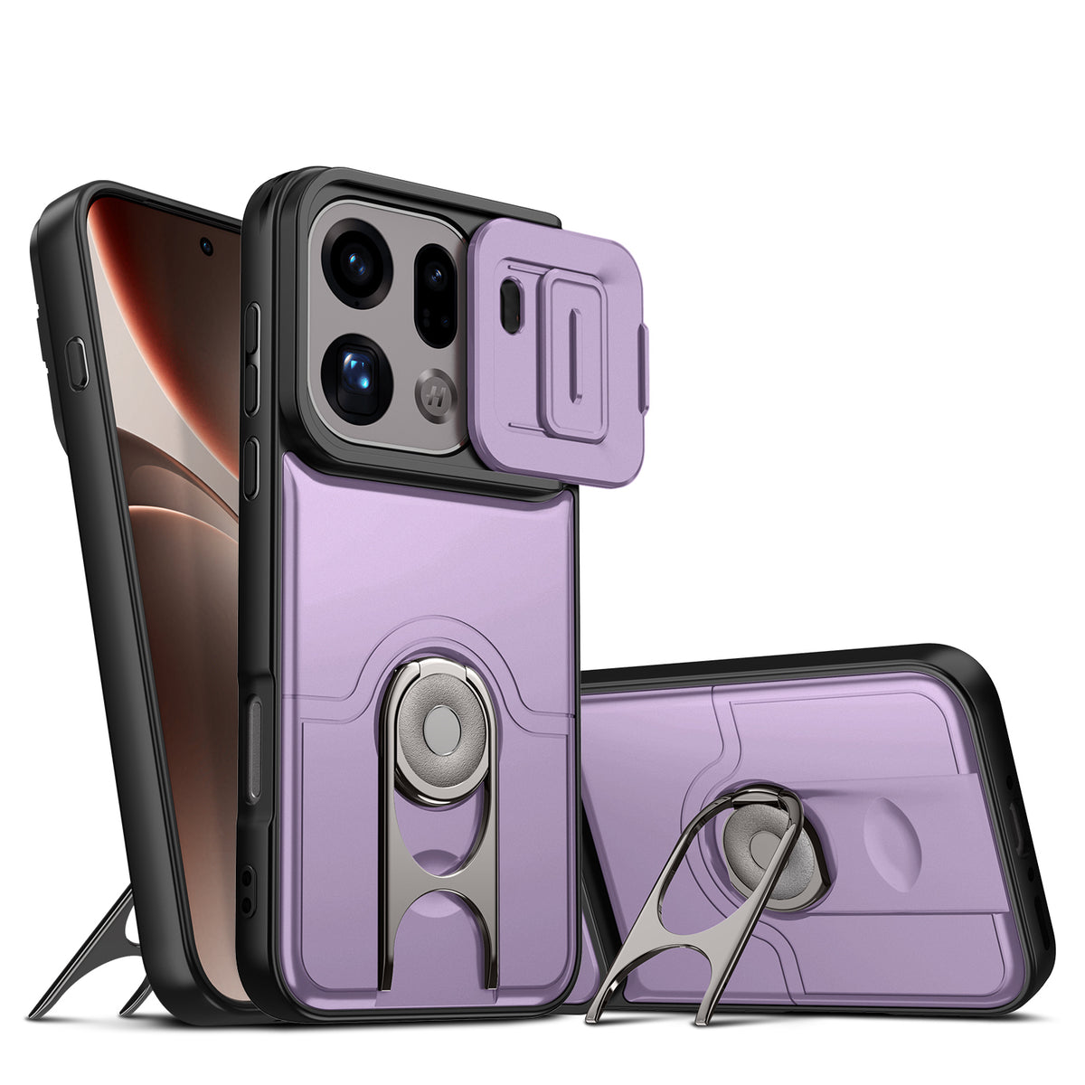 For Oppo Find X9 Pro 5G Case with Slide Camera Cover Kickstand PC + TPU Protective Phone Shell