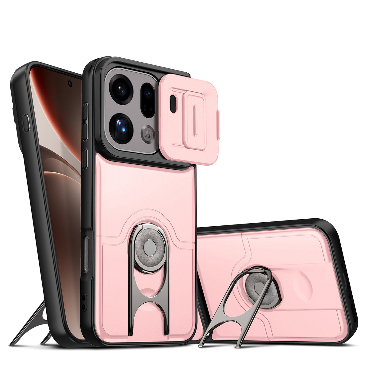 For Oppo Find X9 Pro 5G Case with Slide Camera Cover Kickstand PC + TPU Protective Phone Shell