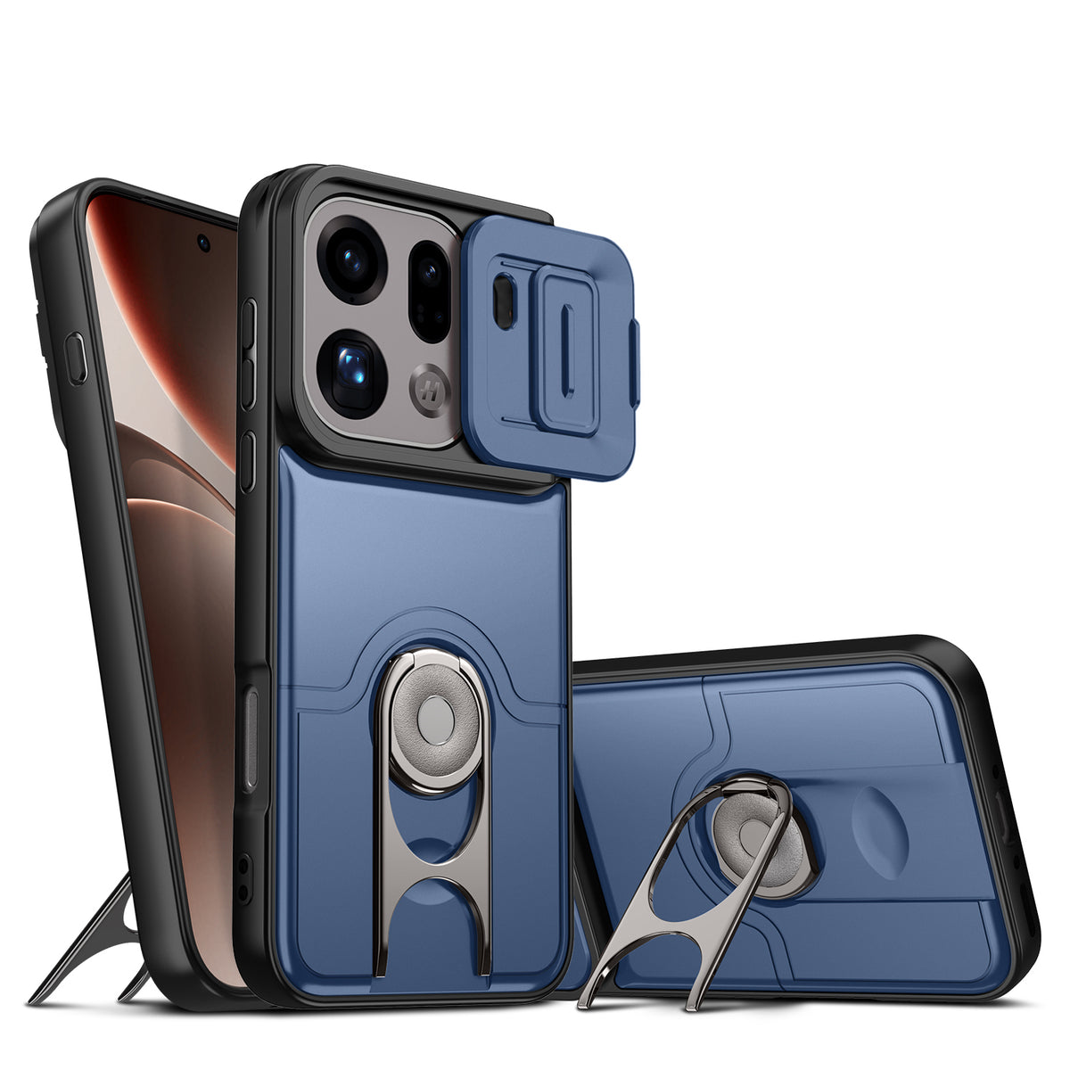For Oppo Find X9 Pro 5G Case with Slide Camera Cover Kickstand PC + TPU Protective Phone Shell