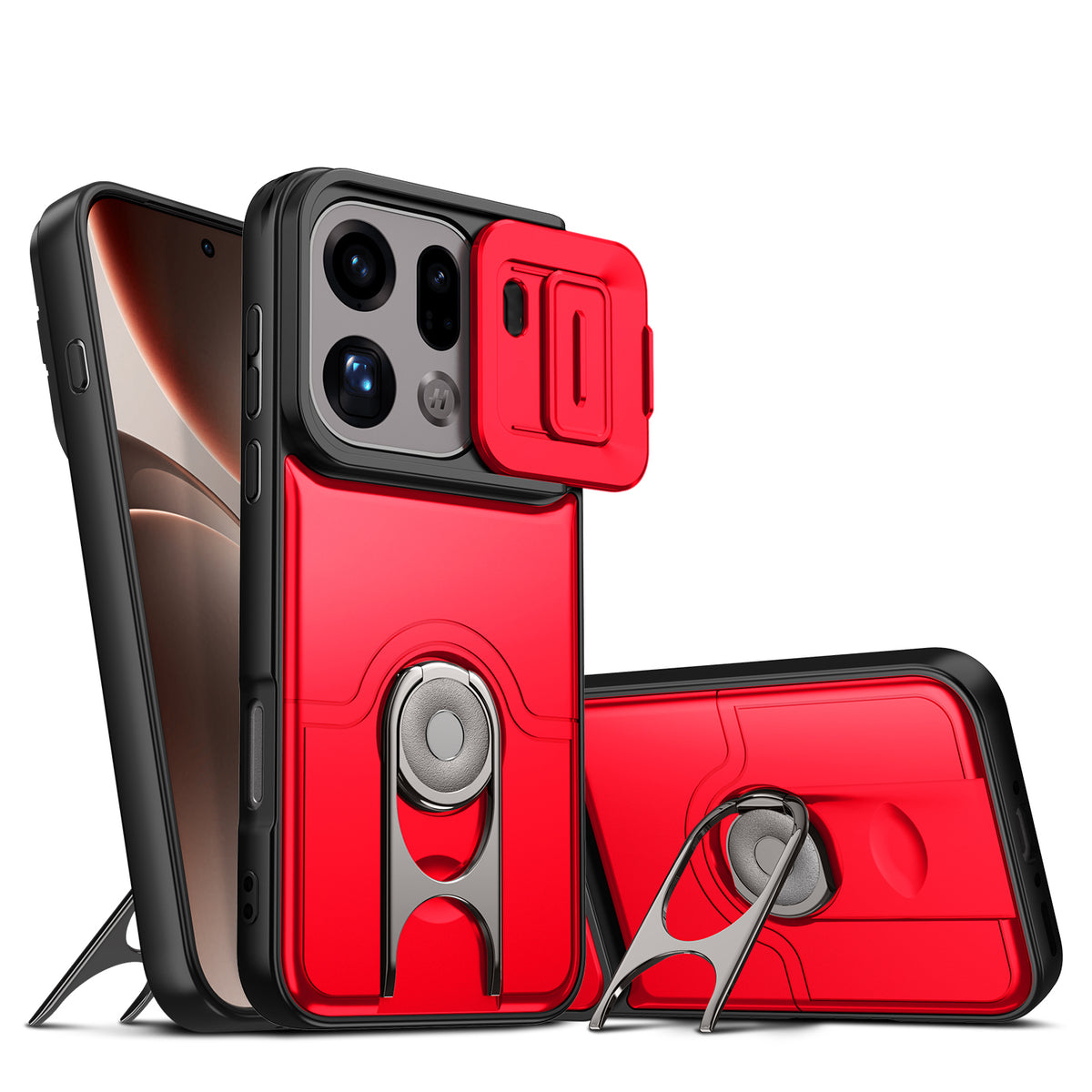 For Oppo Find X9 Pro 5G Case with Slide Camera Cover Kickstand PC + TPU Protective Phone Shell