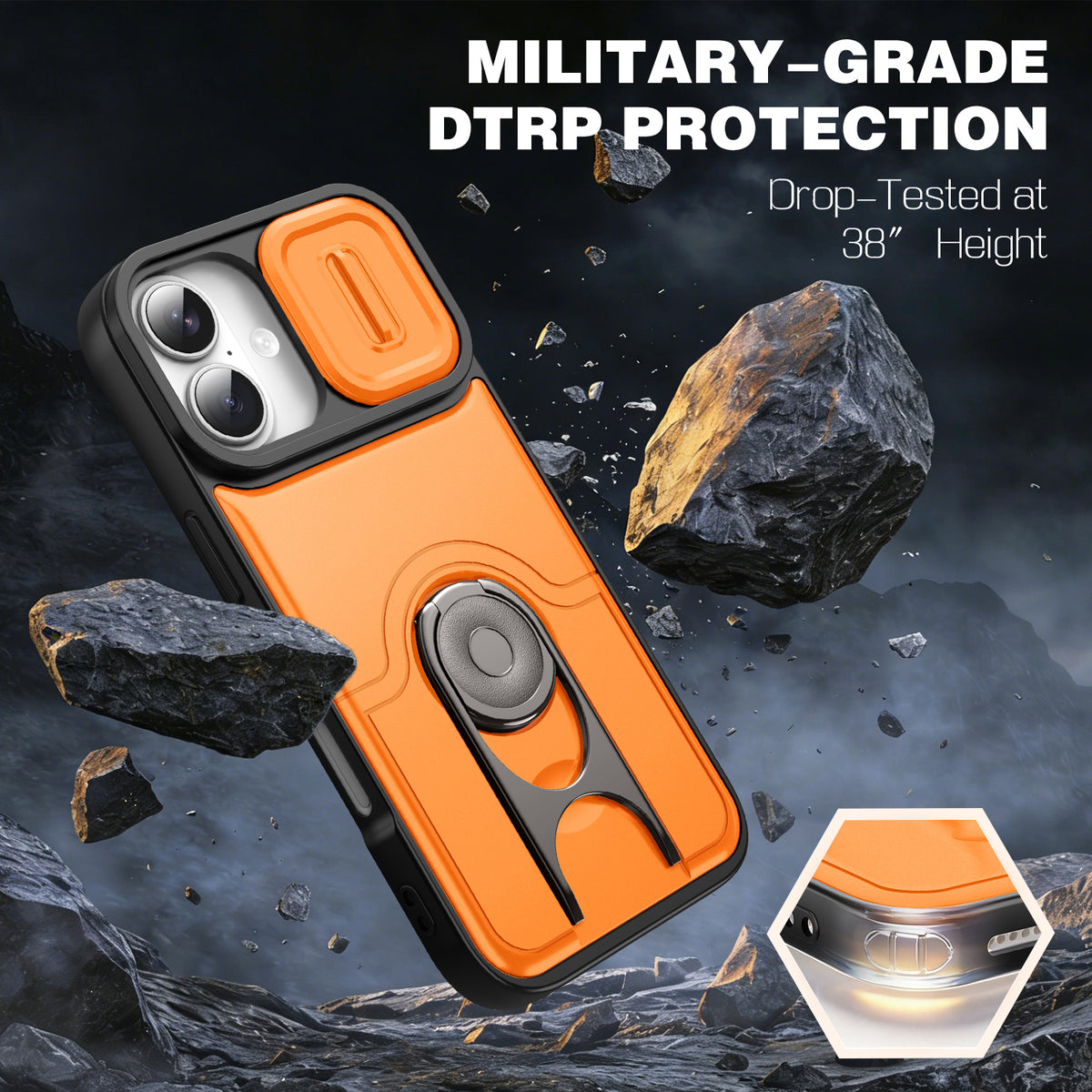 For iPhone 17 Case with Slide Camera Cover Kickstand PC + TPU Protective Phone Shell