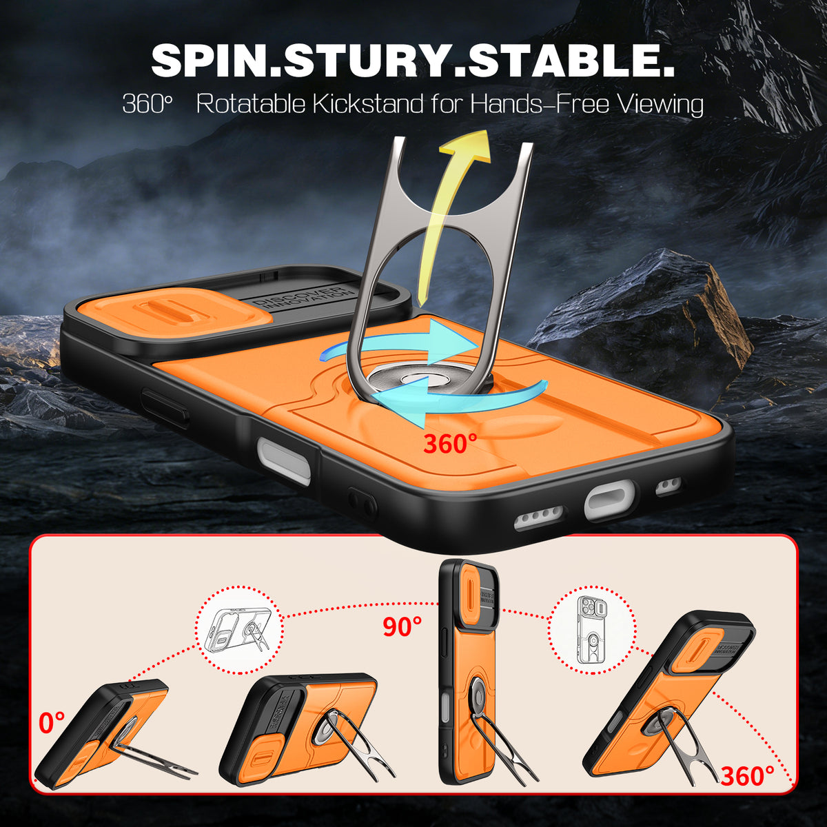 For iPhone 17 Case with Slide Camera Cover Kickstand PC + TPU Protective Phone Shell