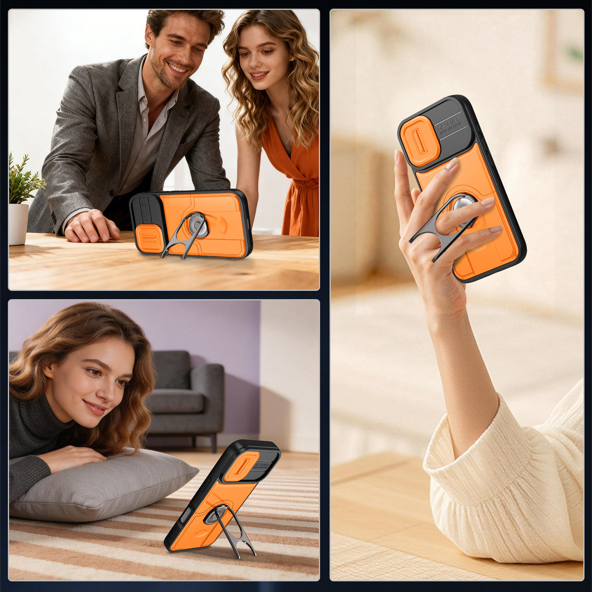 For iPhone 17 Case with Slide Camera Cover Kickstand PC + TPU Protective Phone Shell