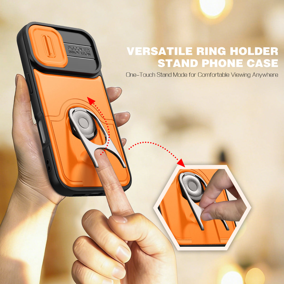 For iPhone 17 Case with Slide Camera Cover Kickstand PC + TPU Protective Phone Shell