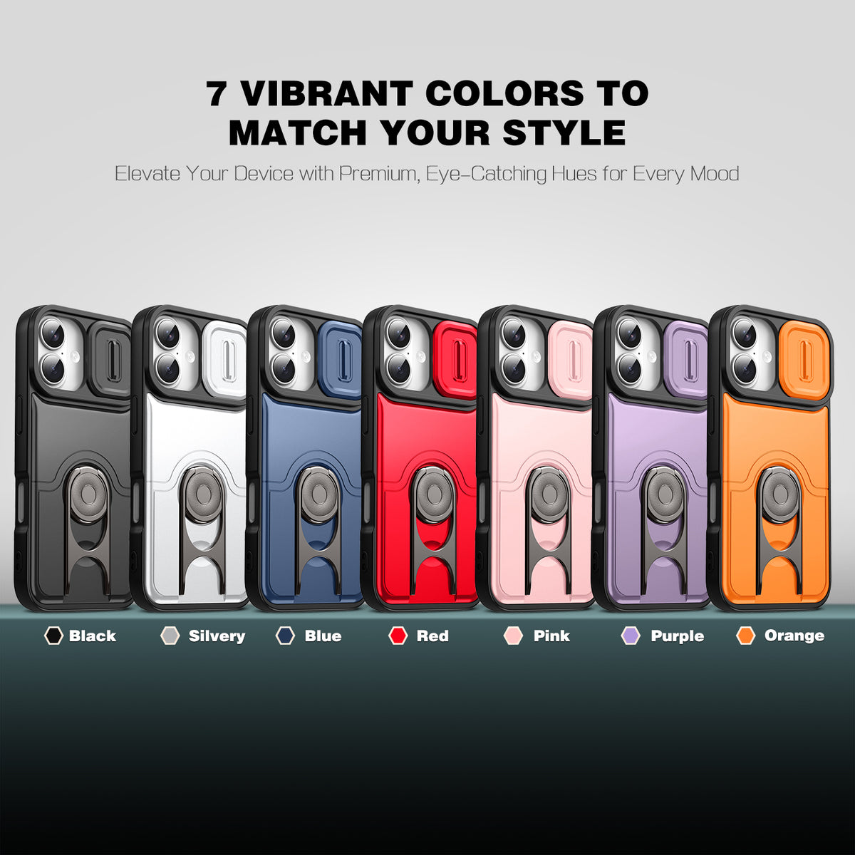 For iPhone 17 Case with Slide Camera Cover Kickstand PC + TPU Protective Phone Shell