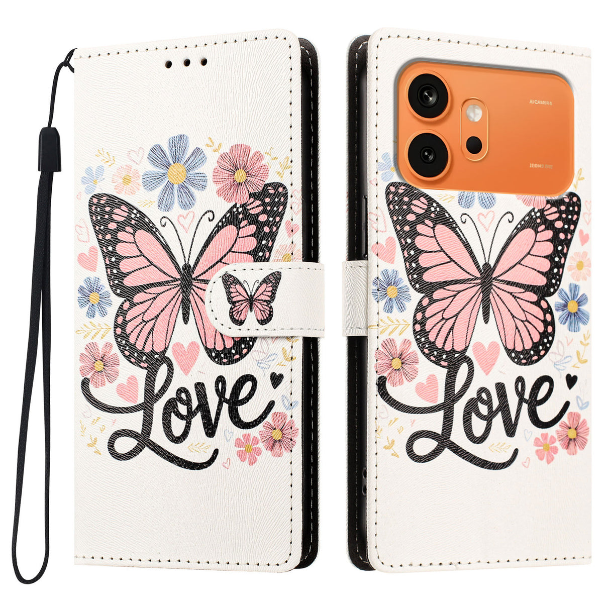 For Honor 600 Pro 5G / 600 5G Case Pattern Printed PU Leather Flip Wallet Phone Cover with Wrist Strap