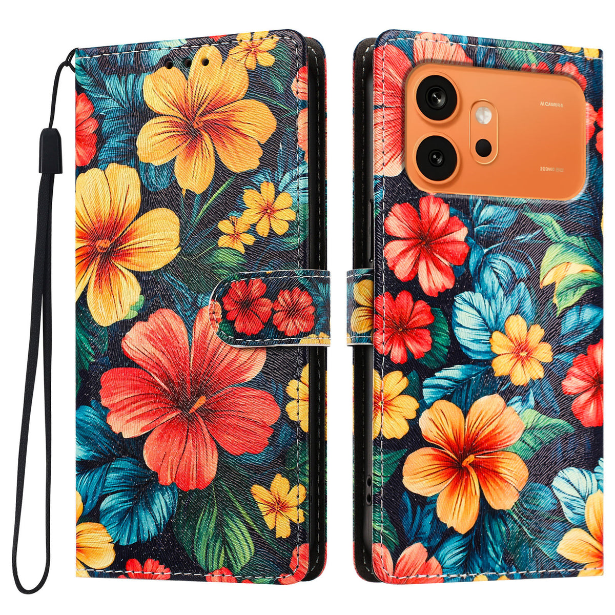 For Honor 600 Pro 5G / 600 5G Case Pattern Printed PU Leather Flip Wallet Phone Cover with Wrist Strap