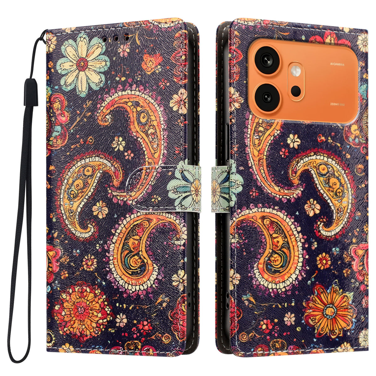 For Honor 600 Pro 5G / 600 5G Case Pattern Printed PU Leather Flip Wallet Phone Cover with Wrist Strap
