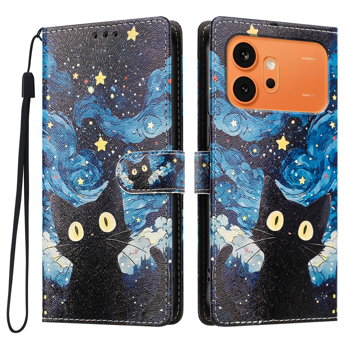 For Honor 600 Pro 5G / 600 5G Case Pattern Printed PU Leather Flip Wallet Phone Cover with Wrist Strap