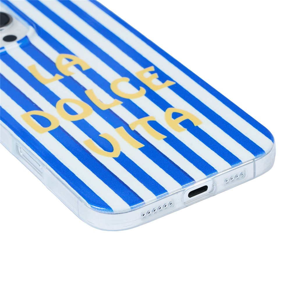 For iPhone 14 Pro Max Case Heat Transfer Striped Pattern Soft TPU Anti-Scratch Phone Cover