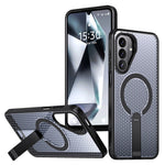 For Samsung Galaxy A27 5G Magnetic Case Kickstand Grid Texture TPU PC Phone Back Cover