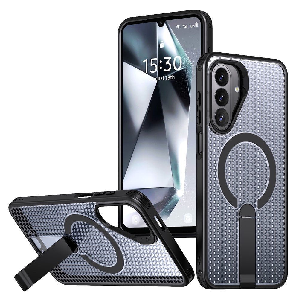 For Samsung Galaxy A27 5G Magnetic Case Kickstand Grid Texture TPU PC Phone Back Cover