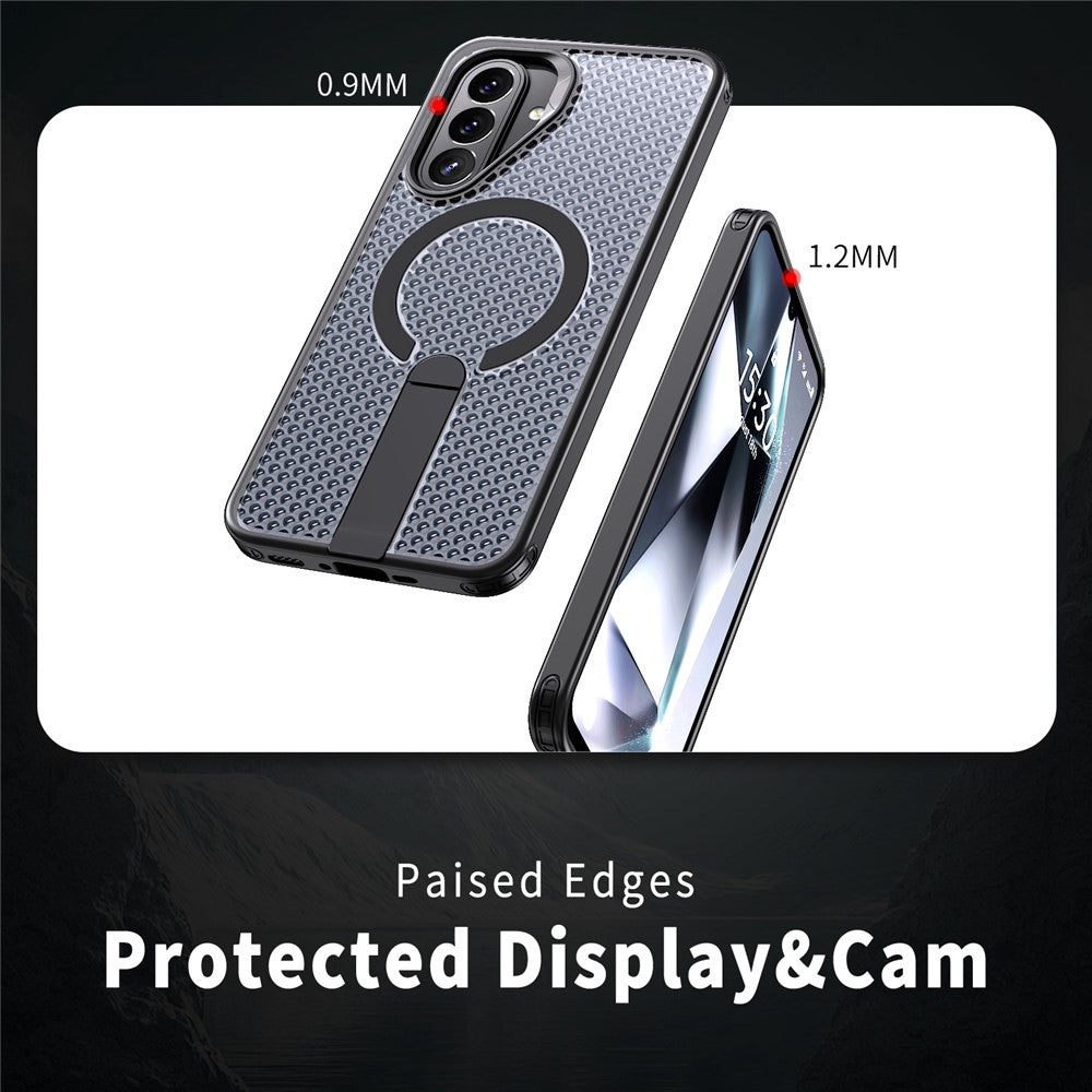 For Samsung Galaxy A27 5G Magnetic Case Kickstand Grid Texture TPU PC Phone Back Cover