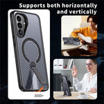 For Samsung Galaxy A27 5G Magnetic Case Kickstand Grid Texture TPU PC Phone Back Cover