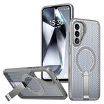 For Samsung Galaxy A27 5G Magnetic Case Kickstand Grid Texture TPU PC Phone Back Cover