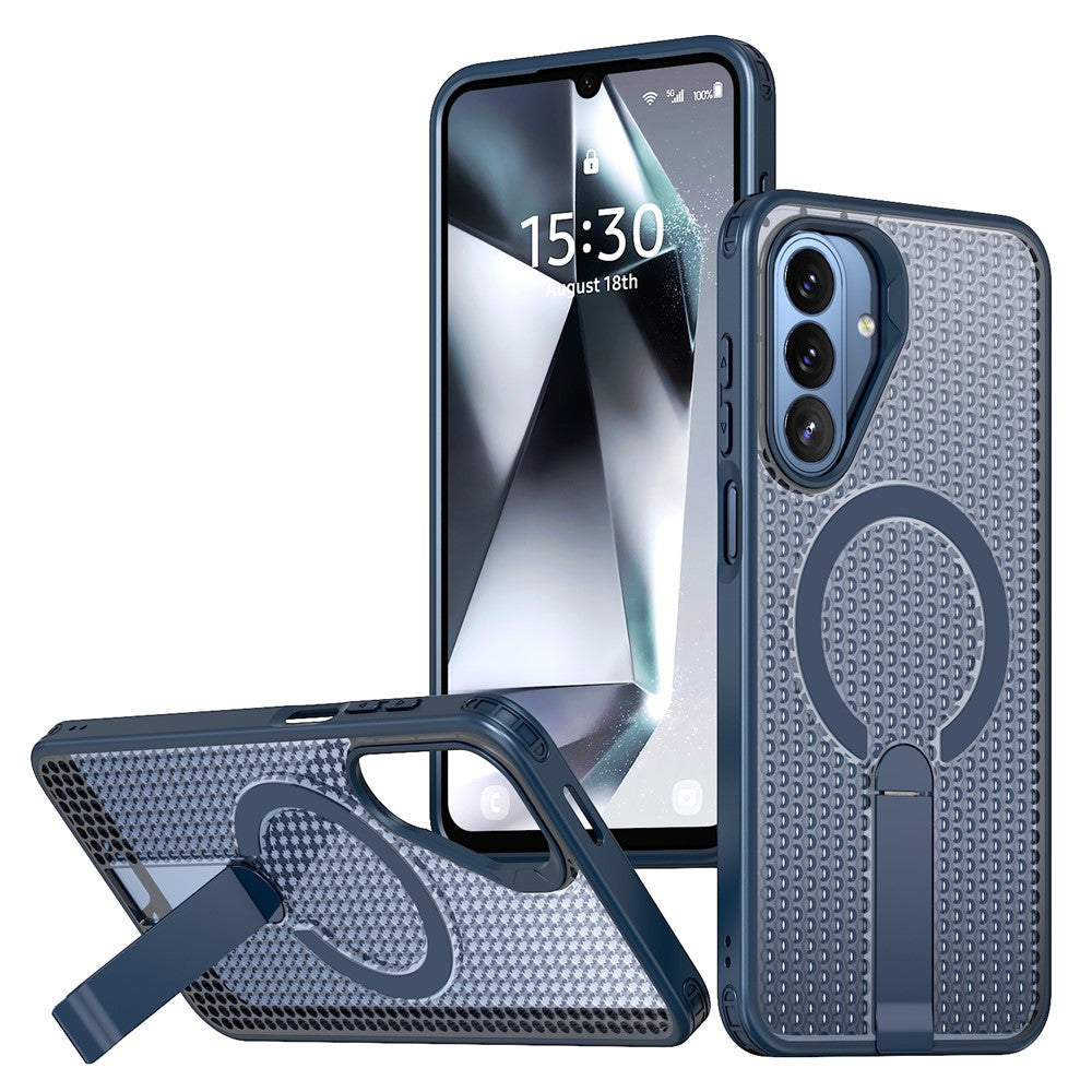 For Samsung Galaxy A27 5G Magnetic Case Kickstand Grid Texture TPU PC Phone Back Cover