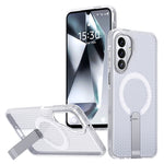 For Samsung Galaxy A27 5G Magnetic Case Kickstand Grid Texture TPU PC Phone Back Cover