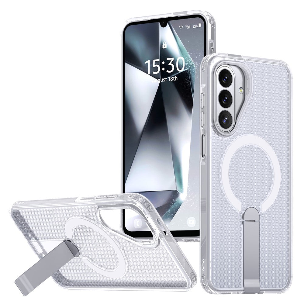 For Samsung Galaxy A27 5G Magnetic Case Kickstand Grid Texture TPU PC Phone Back Cover
